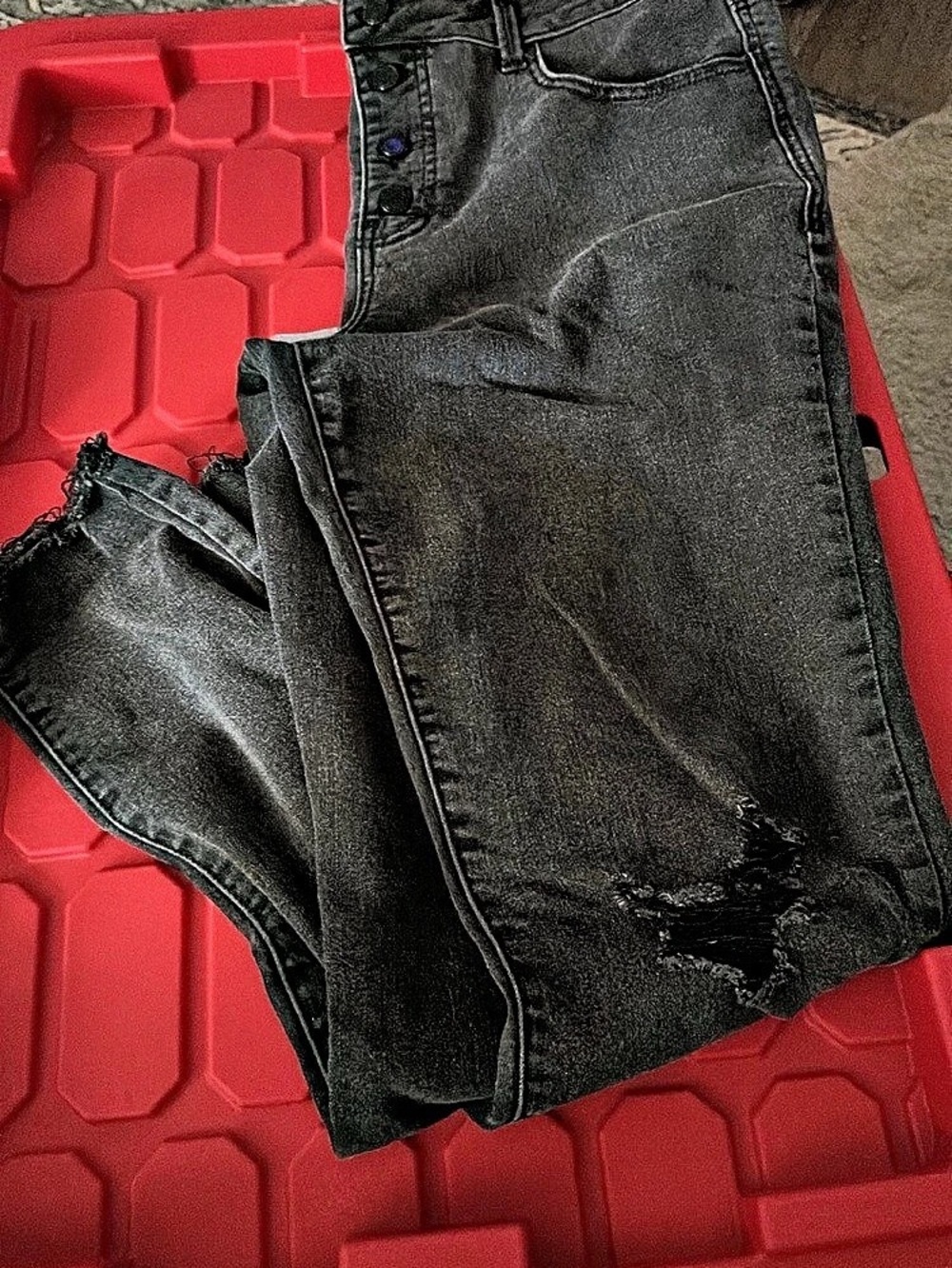 Maurices High Rise Button Fly Skinny Jeans Black Distressed Jeans